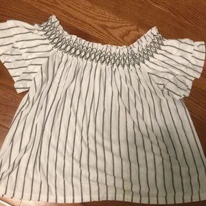 Off the shoulder black and white shirt!